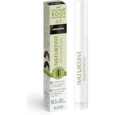 Naturtint Instant Root Retouch, tijdelijke grijze haarhersteller voor wortels en wenkbrauwen, praktisch en comfortabel door kwast, 98,5% natuurlijke ingrediënten, donkerbruin, 10 ml Naturtint Instant Root Retouch, tijdelijke grijze haarhersteller voor wortels en wenkbrauwen, praktisch en comfortabel door kwast, 98,5% natuurlijke ingrediënten, donkerbruin, 10 ml