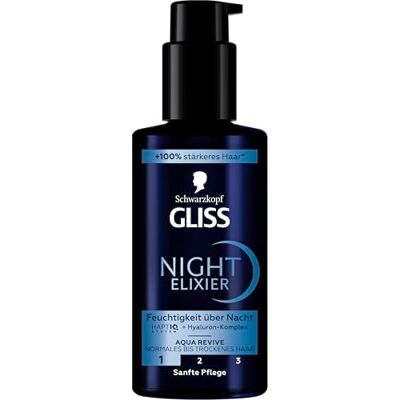 Gliss Kur Night Elixir Aqua Revive (100 ml), haarserum hydrateert normaal tot droog haar tijdens het slapen, haarverzorging herstelt langdurig haar Gliss Kur Night Elixir Aqua Revive (100 ml), haarserum hydrateert normaal tot droog haar tijdens het slapen, haarverzorging herstelt langdurig haar