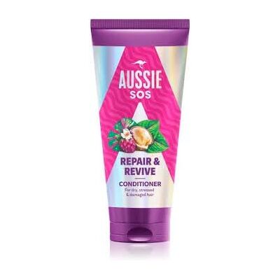 Aussie SOS Repair & Revive Après-shampoing 200 ml. Vos cheveux secs, stressés et abîmés seront plus doux, lisses et hydratés. Prévient de futurs dommages. Végétalien Aussie SOS Repair & Revive Après-shampoing 200 ml. Vos cheveux secs, stressés et abîmés seront plus doux, lisses et hydratés. Prévient de futurs dommages. Végétalien