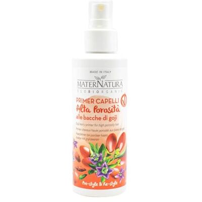 Maternatura , Hoge porositeit haarprimer met goji-bessen, hydraterende voordrogende stijl tegen crêpe en elektrostatisch, biologisch, 150 ml Maternatura , Hoge porositeit haarprimer met goji-bessen, hydraterende voordrogende stijl tegen crêpe en elektrostatisch, biologisch, 150 ml
