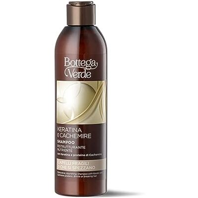Bottega Verde Keratine en kasjmier shampoo, shampoo voor breekbaar, fijn of beschadigd haar, 250 ml, herstructurerende en voedende werking, geeft vitaliteit en kracht, met keratine en eiwitten Bottega Verde Keratine en kasjmier shampoo, shampoo voor breekbaar, fijn of beschadigd haar, 250 ml, herstructurerende en voedende werking, geeft vitaliteit en kracht, met keratine en eiwitten