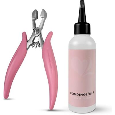 hair2heart Verbindingsverlengingsverwijderingsset 100 ml lijmoplosmiddel + lijmtang voor het verwijderen van keratinevoegen, zacht en zacht hair2heart Verbindingsverlengingsverwijderingsset 100 ml lijmoplosmiddel + lijmtang voor het verwijderen van keratinevoegen, zacht en zacht