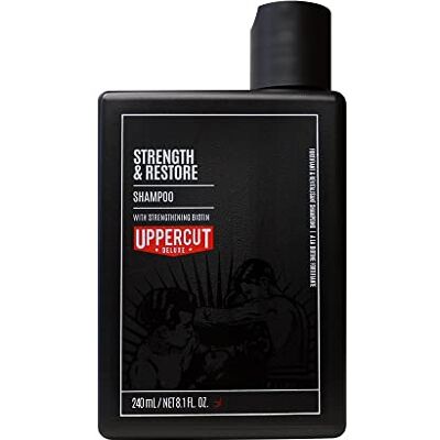 UPPERCUT DELUXE Strength and Restore Shampoo, verrijkt met biotine en koffie om gezonde groei te bevorderen, geschikt voor alle haartypes, 240 ml UPPERCUT DELUXE Strength and Restore Shampoo, verrijkt met biotine en koffie om gezonde groei te bevorderen, geschikt voor alle haartypes, 240 ml