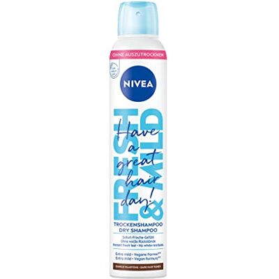 Beiersdorf NIVEA Fresh & Mild droge shampoo voor donker haar (200 ml), extra zachte droge shampoo met aangename geur, shampoo voor droog haar voor langdurige frisheid Beiersdorf NIVEA Fresh & Mild droge shampoo voor donker haar (200 ml), extra zachte droge shampoo met aangename geur, shampoo voor droog haar voor langdurige frisheid