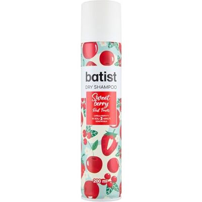 Batist Sweet Berry Droogshampoo met kersengeur en rode vruchten, geurende droge shampoo voor kapsels en kapsels, voor alle haartypes, 200 ml, gemaakt in Italië Batist Sweet Berry Droogshampoo met kersengeur en rode vruchten, geurende droge shampoo voor kapsels en kapsels, voor alle haartypes, 200 ml, gemaakt in Italië