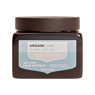 Arganicare Hydraterend en herstellend masker, verrijkt met biotine en arganolie, versterkt en voedt, beschermt tegen breuk, gemaakt in Frankrijk, 500 ml Arganicare Hydraterend en herstellend masker, verrijkt met biotine en arganolie, versterkt en voedt, beschermt tegen breuk, gemaakt in Frankrijk, 500 ml