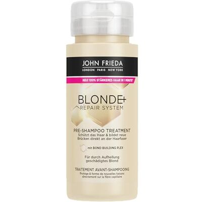 John Frieda Blonde+ Repair System Pre-Shampoo Treatment Inhoud: 100 ml Met Bond Building Plex Voor blond beschadigd door bleken Beschermt het haar John Frieda Blonde+ Repair System Pre-Shampoo Treatment Inhoud: 100 ml Met Bond Building Plex Voor blond beschadigd door bleken Beschermt het haar