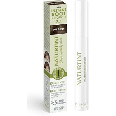 Naturtint Instant Root Retouch, tijdelijke grijze haarhersteller voor wortels en wenkbrauwen, praktisch en comfortabel door kwast, 98,5% natuurlijke ingrediënten, donkerblond, 10 ml Naturtint Instant Root Retouch, tijdelijke grijze haarhersteller voor wortels en wenkbrauwen, praktisch en comfortabel door kwast, 98,5% natuurlijke ingrediënten, donkerblond, 10 ml