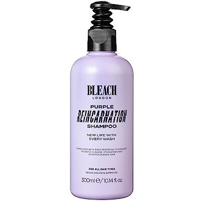 Bleach London Reincarnation Paarse shampoo voor blond haar, kleurcorrectie, versterkt en neutraliseert gele tinten met creatine en aminozuren, 300 ml Bleach London Reincarnation Paarse shampoo voor blond haar, kleurcorrectie, versterkt en neutraliseert gele tinten met creatine en aminozuren, 300 ml