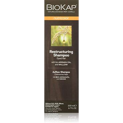 BIOKAP Structurerende shampoo voor gekleurd haar, 200 ml, met biologische arganolie, wilgenschors, etherische oliën van eucalyptus, rozemarijnextract, veganistisch, siliconenvrij, zonder BIOKAP Structurerende shampoo voor gekleurd haar, 200 ml, met biologische arganolie, wilgenschors, etherische oliën van eucalyptus, rozemarijnextract, veganistisch, siliconenvrij, zonder