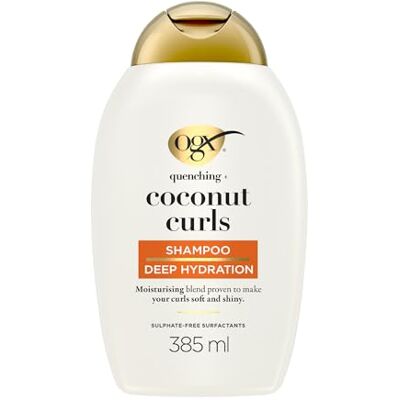 OGX Quenching + Coconut Curls Shampoo (385 ml), hydraterende haarverzorgingsshampoo met kokosolie, citroenolie & honing, krullende shampoo OGX Quenching + Coconut Curls Shampoo (385 ml), hydraterende haarverzorgingsshampoo met kokosolie, citroenolie & honing, krullende shampoo