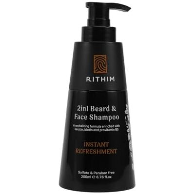 Rithim Baardshampoo, 200 ml, met biotine, keratine en provitamine B5, zonder parabenen en SLS, baardverzorging, baardshampoo, gezichtsreiniger Rithim Baardshampoo, 200 ml, met biotine, keratine en provitamine B5, zonder parabenen en SLS, baardverzorging, baardshampoo, gezichtsreiniger