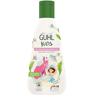 Guhl Kids 3-in-1 shampoo, conditioner en douchegel inhoud 250 ml speciaal ontwikkeld voor kinderen trekt niet uit kindvriendelijk ontwerp Cosmos Natural gecertificeerd Guhl Kids 3-in-1 shampoo, conditioner en douchegel inhoud 250 ml speciaal ontwikkeld voor kinderen trekt niet uit kindvriendelijk ontwerp Cosmos Natural gecertificeerd