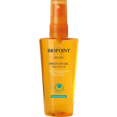 BIOPOINT Solaire Spray On Oil, zonnebrandolie zonder uitspoelen, hydraterende en voedende werking, bescherming tegen droogheid en helderheid, natuurlijk effect, 100 ml BIOPOINT Solaire Spray On Oil, zonnebrandolie zonder uitspoelen, hydraterende en voedende werking, bescherming tegen droogheid en helderheid, natuurlijk effect, 100 ml