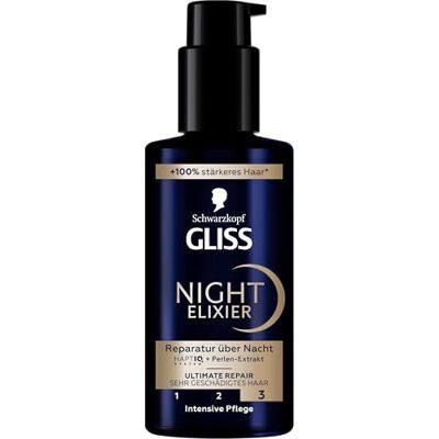 Gliss Kur Night Elixir Ultimate Repair (100 ml), haarserum regenereert beschadigd haar tijdens het slapen, haarverzorging laat zacht en geregenereerd haar 's nachts achter Gliss Kur Night Elixir Ultimate Repair (100 ml), haarserum regenereert beschadigd haar tijdens het slapen, haarverzorging laat zacht en geregenereerd haar 's nachts achter
