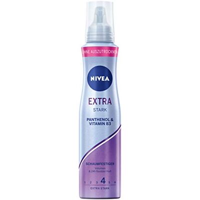 NIVEA Extra sterk schuim (150 ml), verzorgend haarschuim met thermische bescherming, panthenol en vitamine B3, betrouwbare stylinghersteller met 24 uur grip (houdu 4) NIVEA Extra sterk schuim (150 ml), verzorgend haarschuim met thermische bescherming, panthenol en vitamine B3, betrouwbare stylinghersteller met 24 uur grip (houdu 4)