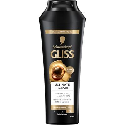 Schwarzkopf Gliss Ultimate Repair Shampoo, droog/zeer beschadigd haar, 89% Ingredienten van natuurlijke oorsprong, fles van 250 ml Schwarzkopf Gliss Ultimate Repair Shampoo, droog/zeer beschadigd haar, 89% Ingredienten van natuurlijke oorsprong, fles van 250 ml