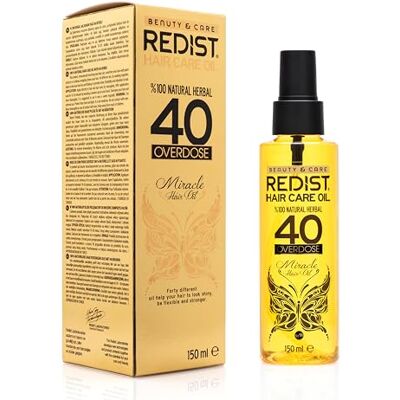 Redist Hair Care Oil 40 Overdosis Professionoanl Effectieve haarbehandeling, 150 ml, plantaardige haarverzorgingsolie, tegen haaruitval, natuurlijke cosmetica, haarverzorging voor vrouwen Redist Hair Care Oil 40 Overdosis Professionoanl Effectieve haarbehandeling, 150 ml, plantaardige haarverzorgingsolie, tegen haaruitval, natuurlijke cosmetica, haarverzorging voor vrouwen