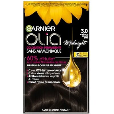 Garnier Olia Permanente haarkleur, zonder ammoniak, met natuurlijke bloemolie, zwart/donkerbruin (3.0) Garnier Olia Permanente haarkleur, zonder ammoniak, met natuurlijke bloemolie, zwart/donkerbruin (3.0)