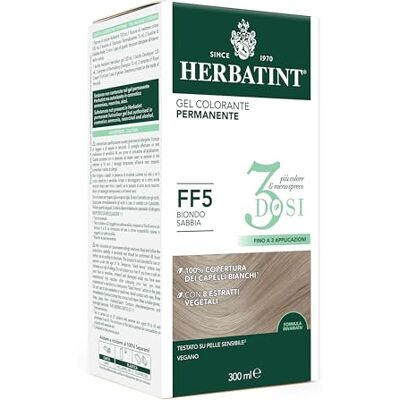 Herbatint Permanente kleurgel, 300 ml, FF5 zandblond, ammoniakvrij, voor de gevoelige huid, 100% dekking van wit haar, met 8 biologische natuurlijke extracten Herbatint Permanente kleurgel, 300 ml, FF5 zandblond, ammoniakvrij, voor de gevoelige huid, 100% dekking van wit haar, met 8 biologische natuurlijke extracten