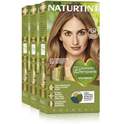 Naturtint Biobased, ammoniakvrije kleuring, 100% dekking van wit haar, plantaardige ingrediënten, natuurlijke en duurzame kleur, 7,34 lichtgevende hazelnoot, 3 stuks Naturtint Biobased, ammoniakvrije kleuring, 100% dekking van wit haar, plantaardige ingrediënten, natuurlijke en duurzame kleur, 7,34 lichtgevende hazelnoot, 3 stuks