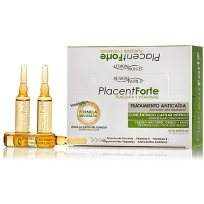 sesioMWorld NIEUWE VERPAKKING: PlacentForte Placenta en Vitamines tegen haaruitval behandeling voor vrouwen 36 ampullen sesioMWorld NIEUWE VERPAKKING: PlacentForte Placenta en Vitamines tegen haaruitval behandeling voor vrouwen 36 ampullen
