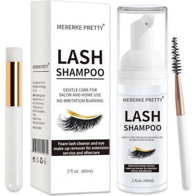 Mererke_Pretty Vloeibare shampoo voor wimperverlengingen, 50 ml + kwast, schuimreiniger voor ooglid, gevoelig zonder parabenen en sulfaat, wimperwassen en wimperbad voor extensions, gebruik in de salon Mererke_Pretty Vloeibare shampoo voor wimperverlengingen, 50 ml + kwast, schuimreiniger voor ooglid, gevoelig zonder parabenen en sulfaat, wimperwassen en wimperbad voor extensions, gebruik in de salon