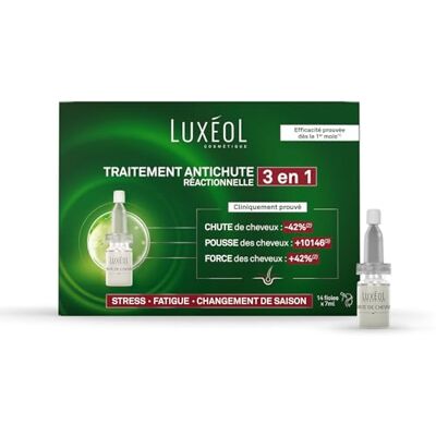 Luxéol Responsieve haaruitval 2-in-1 bevordert de groei en vermindert haaruitval stress en vermoeidheid keratine haarprogramma 1 maand 14 flesjes van 7 ml Luxéol Responsieve haaruitval 2-in-1 bevordert de groei en vermindert haaruitval stress en vermoeidheid keratine haarprogramma 1 maand 14 flesjes van 7 ml