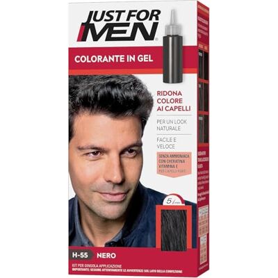Just for men Gelkleurstof, semi-permanente kleur voor mannenhaar, zonder ammoniak, met keratine en vitamine E, kleur zwart, H55 Just for men Gelkleurstof, semi-permanente kleur voor mannenhaar, zonder ammoniak, met keratine en vitamine E, kleur zwart, H55