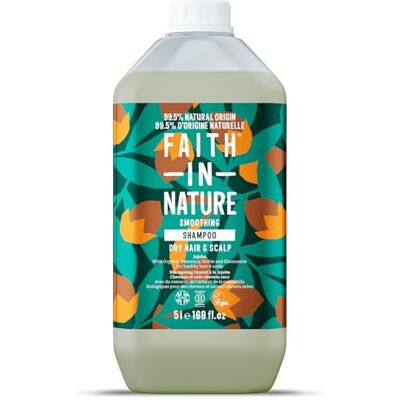FAITH IN NATURE Jojoba Natuurlijke shampoo, gladmakend, veganistisch en dierproefvrij, SLS en parabenen, normaal of droog haar, navulbare fles van 5 l FAITH IN NATURE Jojoba Natuurlijke shampoo, gladmakend, veganistisch en dierproefvrij, SLS en parabenen, normaal of droog haar, navulbare fles van 5 l