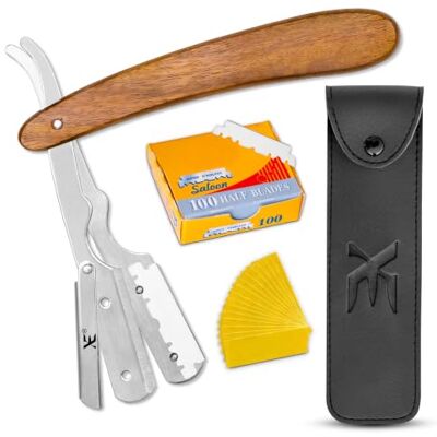 XE Xpert Excellence XE Barber Scheerapparaat voor heren met 100 mesjes, uniek mes voor kappers met houten handvat met rechte rand, scheerset, ideaal scheerapparaat voor baard en snor XE Xpert Excellence XE Barber Scheerapparaat voor heren met 100 mesjes, uniek mes voor kappers met houten handvat met rechte rand, scheerset, ideaal scheerapparaat voor baard en snor