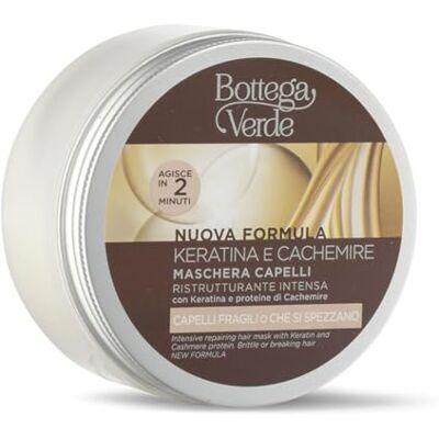 Bottega Verde , Keratine en kasjmier, intensief herstructurerend haarmasker, met keratine en kasjmier-proteïne (200 ml), werkt in 2 minuten, broos of broos haar Bottega Verde , Keratine en kasjmier, intensief herstructurerend haarmasker, met keratine en kasjmier-proteïne (200 ml), werkt in 2 minuten, broos of broos haar