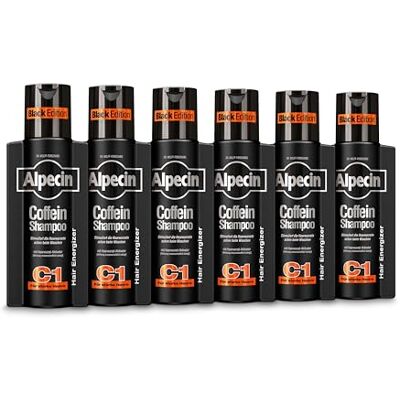 Alpecin C1 Black Edition Cafeïne shampoo, 6 x 250 ml, met nieuwe geur, natuurlijke haargroei voor mannen, energie voor sterk haar, haarverzorging voor mannen, gemaakt in Alpecin C1 Black Edition Cafeïne shampoo, 6 x 250 ml, met nieuwe geur, natuurlijke haargroei voor mannen, energie voor sterk haar, haarverzorging voor mannen, gemaakt in