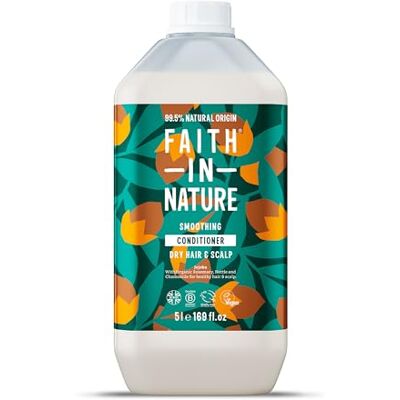 FAITH IN NATURE Natuurlijke Jojoba-conditioner, gladmaking voor droog haar en hoofdhuid, veganistisch en dierproefvrij, SLS, siliconen of parabenen, navulverpakking van 5 liter FAITH IN NATURE Natuurlijke Jojoba-conditioner, gladmaking voor droog haar en hoofdhuid, veganistisch en dierproefvrij, SLS, siliconen of parabenen, navulverpakking van 5 liter