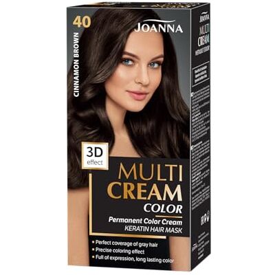 Joanna Multi Cream Color haarverf voor dames, zorgt voor langdurige kleur, 3D-diep effect, dekt grijs haar, kleur kaneelbruin 40, complete set Joanna Multi Cream Color haarverf voor dames, zorgt voor langdurige kleur, 3D-diep effect, dekt grijs haar, kleur kaneelbruin 40, complete set