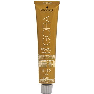 Schwarzkopf Igora Royal Absolutes Permanent Anti-Age Color Crème 8-50 lichtblond goud naturel, per stuk verpakt (1 x 60 ml) Schwarzkopf Igora Royal Absolutes Permanent Anti-Age Color Crème 8-50 lichtblond goud naturel, per stuk verpakt (1 x 60 ml)