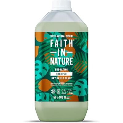 FAITH IN NATURE Biologische kokosshampoo, hydraterend voor droog haar en hoofdhuid, veganistisch en dierproefvrij, SLS, silconen of parabenen, navulverpakking van 5 liter FAITH IN NATURE Biologische kokosshampoo, hydraterend voor droog haar en hoofdhuid, veganistisch en dierproefvrij, SLS, silconen of parabenen, navulverpakking van 5 liter