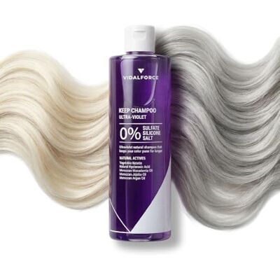 VIDALFORCE Keep Natuurlijke paarse shampoo I sulfaatvrij, siliconenvrij, zoutvrij, neutraliseert gele tinten in blond, wit, grijs en strengen I met hyaluronzuur, plantaardige keratine en natuurlijke oliën VIDALFORCE Keep Natuurlijke paarse shampoo I sulfaatvrij, siliconenvrij, zoutvrij, neutraliseert gele tinten in blond, wit, grijs en strengen I met hyaluronzuur, plantaardige keratine en natuurlijke oliën