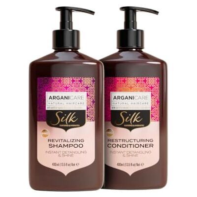 Arganicare Zijdeserie revitaliserende shampoo – herstelt en behandelt zeer droog haar, voedend effect, alle haartypes, 2 x 400 ml Arganicare Zijdeserie revitaliserende shampoo – herstelt en behandelt zeer droog haar, voedend effect, alle haartypes, 2 x 400 ml