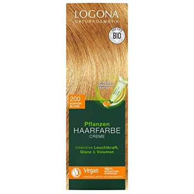 LOGONA Naturkosmetik Planten haarverf crème 200 koperblond, natuurlijke haarkleur met henna, kleurcrème, permanente kleuring, 150 ml LOGONA Naturkosmetik Planten haarverf crème 200 koperblond, natuurlijke haarkleur met henna, kleurcrème, permanente kleuring, 150 ml