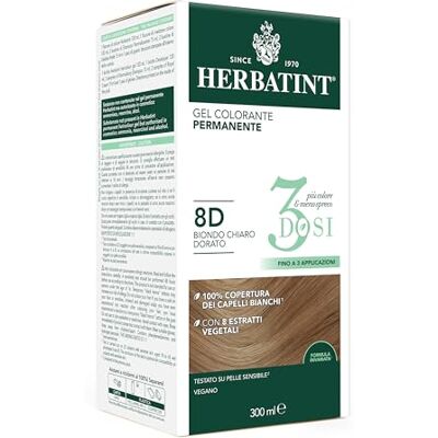 Herbatint Permanente kleurgel, 300 ml, 8D lichtblond, goud, zonder ammoniak, voor de gevoelige huid, 100% dekking van wit haar, met 8 biologische natuurlijke extracten Herbatint Permanente kleurgel, 300 ml, 8D lichtblond, goud, zonder ammoniak, voor de gevoelige huid, 100% dekking van wit haar, met 8 biologische natuurlijke extracten