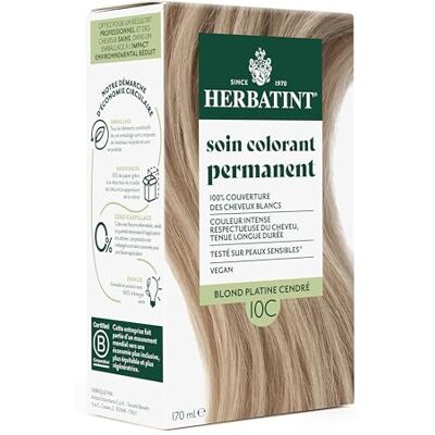 Herbatint Permanente haarkleuring, 10 C, platinablond, asblond, 170 ml, zonder ammoniak, 100% dekking voor wit haar, dermatologisch getest voor de gevoelige huid, met 8 biologische plantenextracten Herbatint Permanente haarkleuring, 10 C, platinablond, asblond, 170 ml, zonder ammoniak, 100% dekking voor wit haar, dermatologisch getest voor de gevoelige huid, met 8 biologische plantenextracten