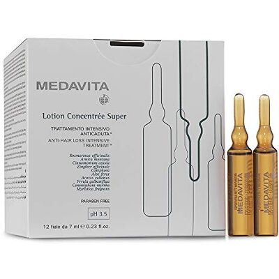 Medavita , Geconcentreerde lotion, intensieve anti-valbehandeling Super, pH 3,5, 12 fl x 7 ml Medavita , Geconcentreerde lotion, intensieve anti-valbehandeling Super, pH 3,5, 12 fl x 7 ml
