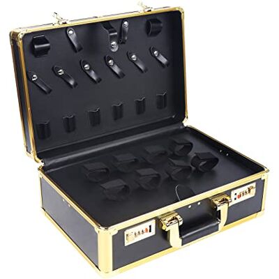WEIGR Kapperstas met combinatieslot, opbergkoffer voor haartrimmer, schaar, tondeuse, kappersbenodigdheden, 40 x 40 x 18 cm, goud WEIGR Kapperstas met combinatieslot, opbergkoffer voor haartrimmer, schaar, tondeuse, kappersbenodigdheden, 40 x 40 x 18 cm, goud