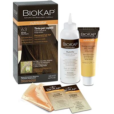 BIOKAP Bio KAP Nutricolor, haarverf zonder ammoniak, haarkleuring, voedt, kleur en herstelt, 6,3 donkergoudblond, 140 ml BIOKAP Bio KAP Nutricolor, haarverf zonder ammoniak, haarkleuring, voedt, kleur en herstelt, 6,3 donkergoudblond, 140 ml
