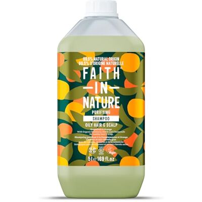 FAITH IN NATURE Natuurlijke shampoo met grapefruit en sinaasappel, verkwikkend, veganistisch en niet getest op dieren, SLS en parabenen, normaal of vet haar, navulbare fles van 5 l FAITH IN NATURE Natuurlijke shampoo met grapefruit en sinaasappel, verkwikkend, veganistisch en niet getest op dieren, SLS en parabenen, normaal of vet haar, navulbare fles van 5 l