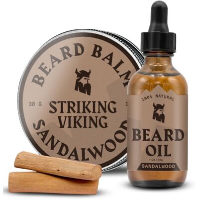 Viking Baardolie en balsem voor heren, baardgroeiset, balsem en conditioner verrijkt met argan- en jojoba-olie, sandelhoutgeur Viking Baardolie en balsem voor heren, baardgroeiset, balsem en conditioner verrijkt met argan- en jojoba-olie, sandelhoutgeur