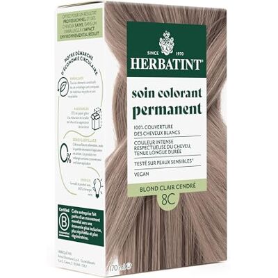 Herbatint Permanente haarkleuring 8C lichtblond asblond 170 ml ammoniakvrij, 100% dekking voor wit haar Dermatologisch getest voor de gevoelige huid, met 8 biologische plantenextracten Herbatint Permanente haarkleuring 8C lichtblond asblond 170 ml ammoniakvrij, 100% dekking voor wit haar Dermatologisch getest voor de gevoelige huid, met 8 biologische plantenextracten