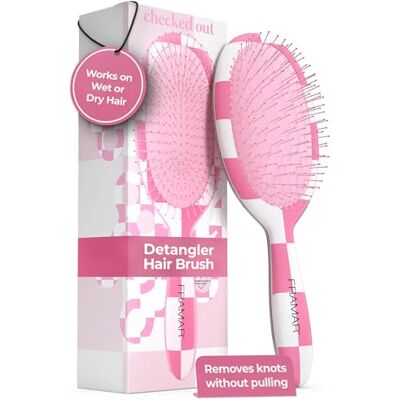 FRAMAR Ontwarrende haarborstel natte haarborstels voor vrouwen (Checkerd Pink) FRAMAR Ontwarrende haarborstel natte haarborstels voor vrouwen (Checkerd Pink)