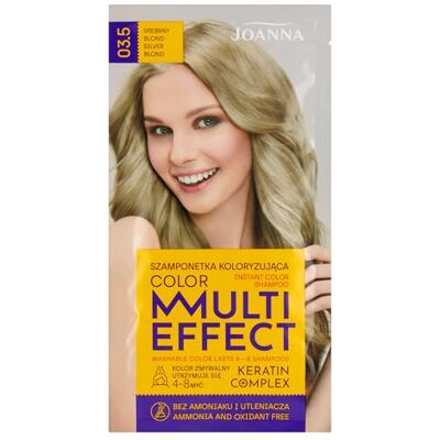Joanna Multi Effect getinte shampoo haarkleurshampoo in zak houdt 4 tot 8 wasbeurten kleuring zonder ammoniak en oxidatiemiddelen zilverblond Joanna Multi Effect getinte shampoo haarkleurshampoo in zak houdt 4 tot 8 wasbeurten kleuring zonder ammoniak en oxidatiemiddelen zilverblond